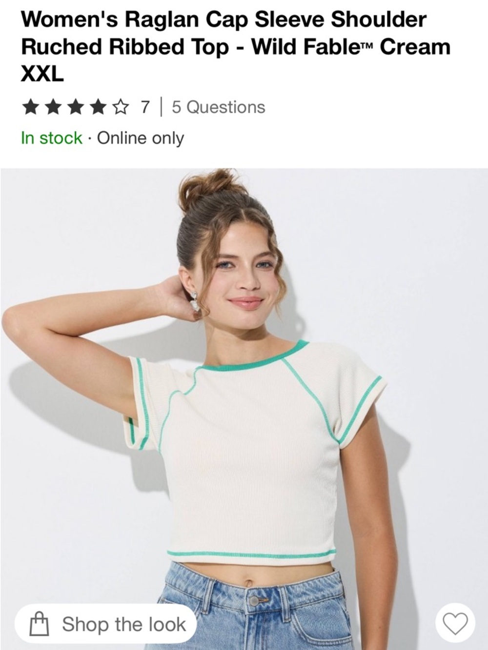 Wild Fable Cream Ribbed Crop Top with Teal Stitching NWT XXL